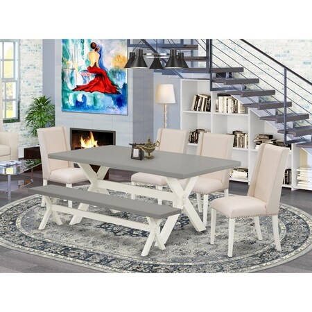 East West Furniture 6 Piece X-Style Amazing Dining Table Set - Linen White X097FL201-6